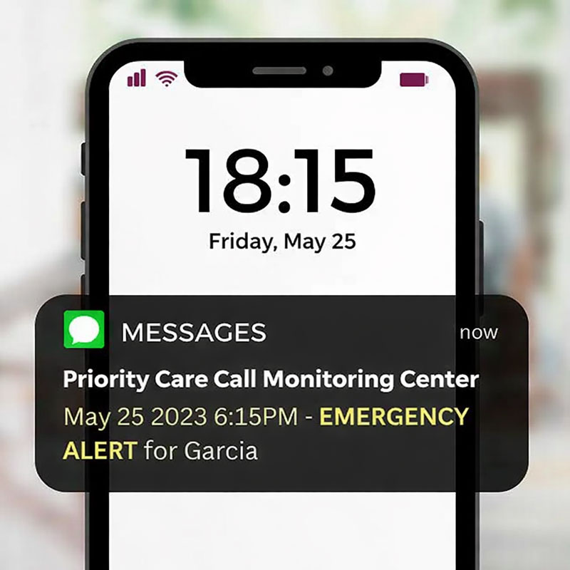 Mobile phone showing Senior Protection emergency alert notification